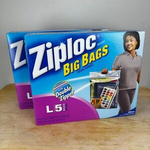 Ziploc Big Bags L 3 Gallon Double Zipper Sturdy Handle 2 Boxes of 5 Bags NOS